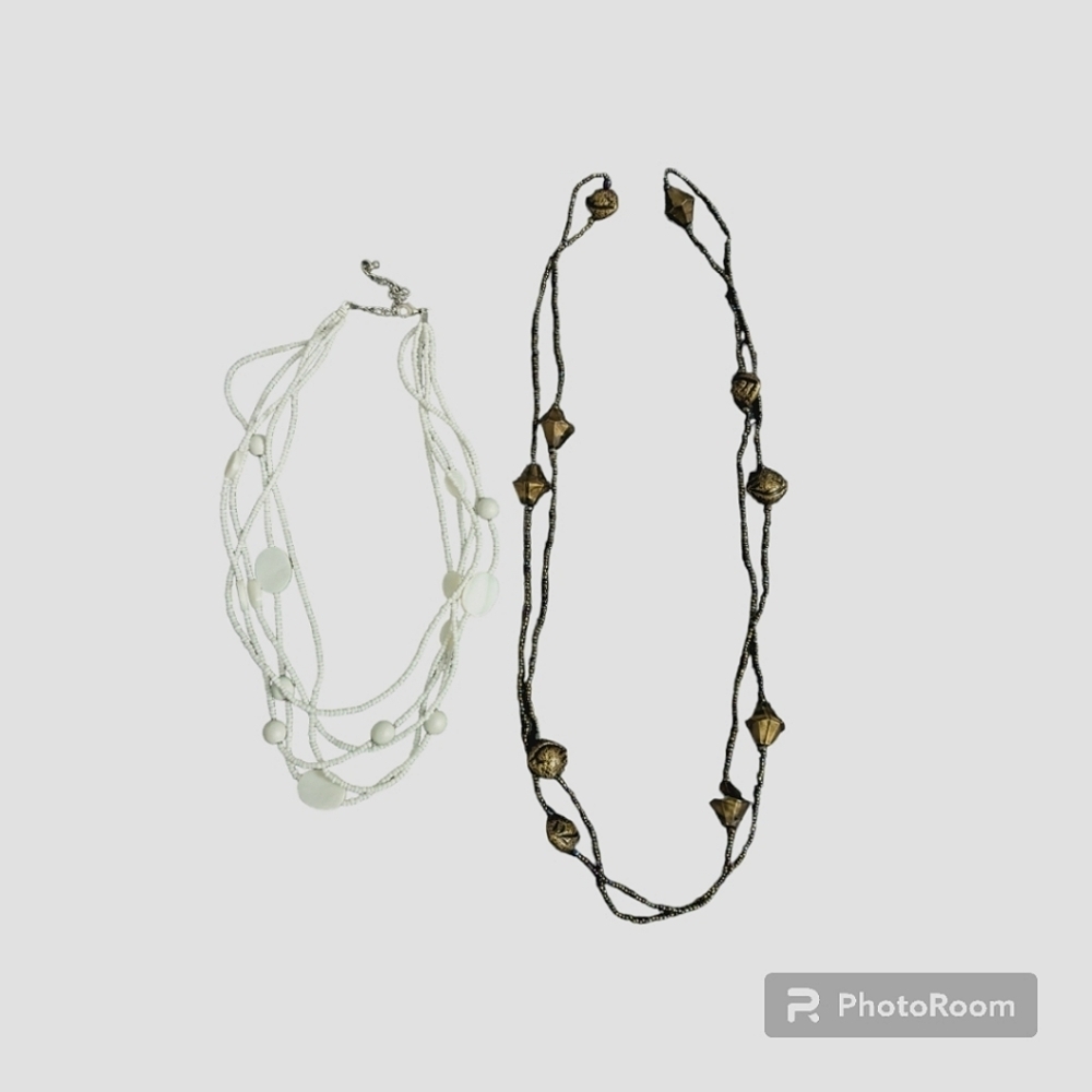 Beaded Necklaces -2.  White, Brown.